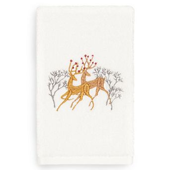 Linum Home Textiles Christmas Deer Pair Embroidered Luxury Turkish Cotton Hand Towel