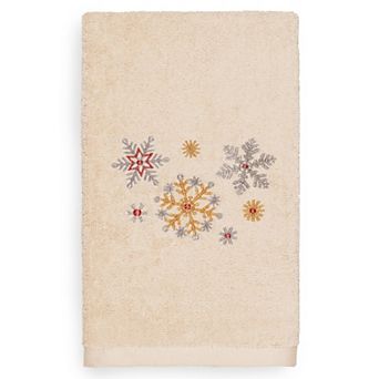 Linum Home Textiles Christmas Snowfall Embroidered Luxury Turkish Cotton Hand Towel