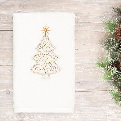 Linum Home Textiles Christmas Scroll Tree Embroidered Luxury Turkish Cotton Hand Towel