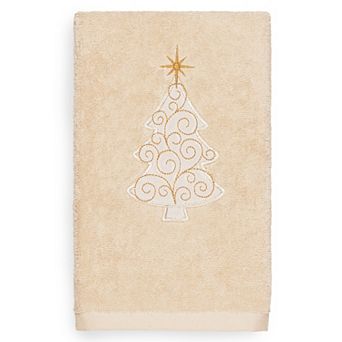 Linum Home Textiles Christmas Scroll Tree Embroidered Luxury Turkish Cotton Hand Towel