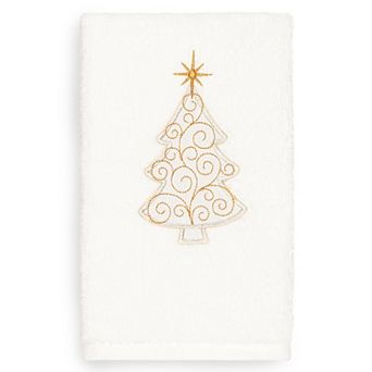 Linum Home Textiles Christmas Scroll Tree Embroidered Luxury Turkish Cotton Hand Towel