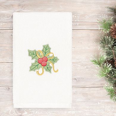 Linum Home Textiles Christmas Holly Bunch Embroidered Luxury Turkish Cotton Hand Towel