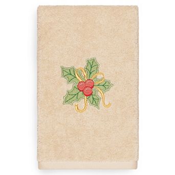 Linum Home Textiles Christmas Holly Bunch Embroidered Luxury Turkish Cotton Hand Towel
