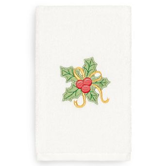 Linum Home Textiles Christmas Holly Bunch Embroidered Luxury Turkish Cotton Hand Towel