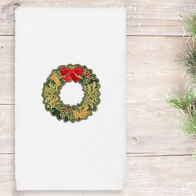 Linum Home Textiles Christmas Wreath Embroidered Luxury Turkish Cotton Hand Towel