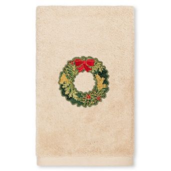 Linum Home Textiles Christmas Wreath Embroidered Luxury Turkish Cotton Hand Towel