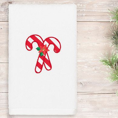 Linum Home Textiles Christmas Candy Canes Embroidered Luxury Turkish Cotton Hand Towel