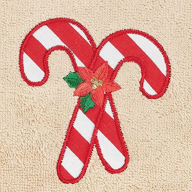 Linum Home Textiles Christmas Candy Canes Embroidered Luxury Turkish Cotton Hand Towel