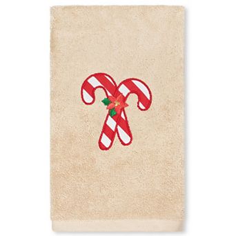 Linum Home Textiles Christmas Candy Canes Embroidered Luxury Turkish Cotton Hand Towel