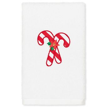 Linum Home Textiles Christmas Candy Canes Embroidered Luxury Turkish Cotton Hand Towel
