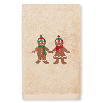 Linum Home Textiles Christmas Gingerbread Embroidered Luxury Turkish Cotton Hand Towel