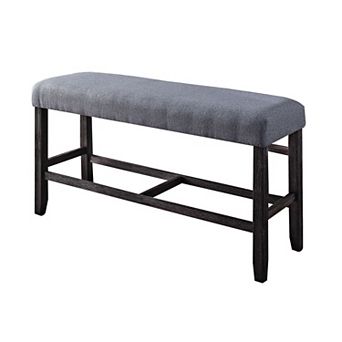 Rectangular Fabric Counter Height Bench with Padded Seat, Brown and Blue