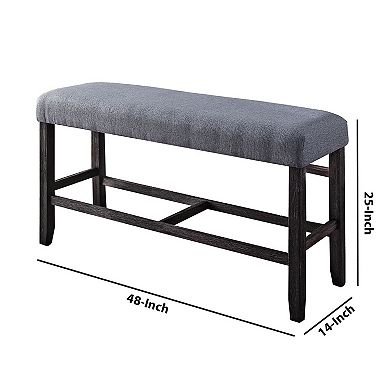 Rectangular Fabric Counter Height Bench with Padded Seat, Brown and Blue
