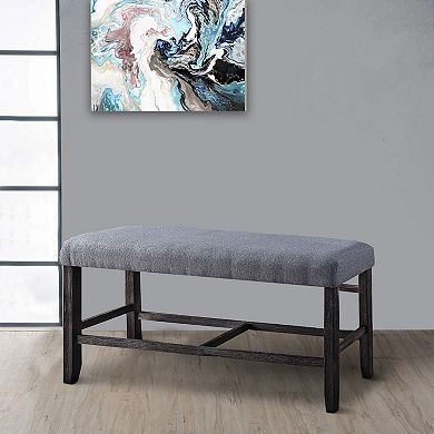 Rectangular Fabric Counter Height Bench with Padded Seat, Brown and Blue