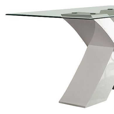 Glass Top Dining Table With X Shape Wooden Base, White and Clear