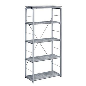 Industrial Bookshelf with 4 Shelves and Open Metal Frame, Silver and Gray