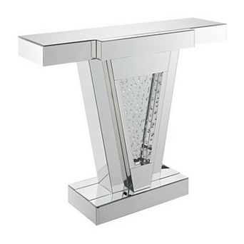 Wood and Mirror Console Table with Faux Crystals Inlay, Clear