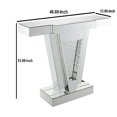 Wood and Mirror Console Table with Faux Crystals Inlay, Clear