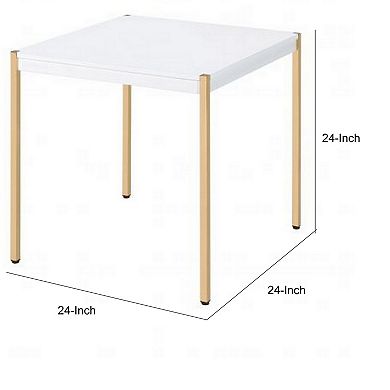 End Table with Metal Tube Legs, White and Gold