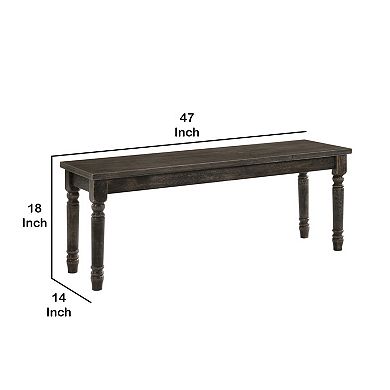 Transitional Style Rectangular Wooden Bench with Turned Legs, Bench