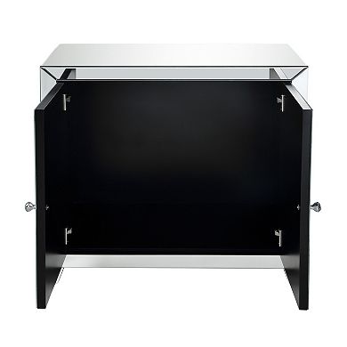 Storage Cabinet with Mirror Trim and X Shape Design, Silver
