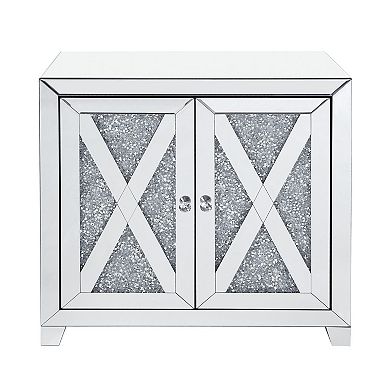 Storage Cabinet with Mirror Trim and X Shape Design, Silver