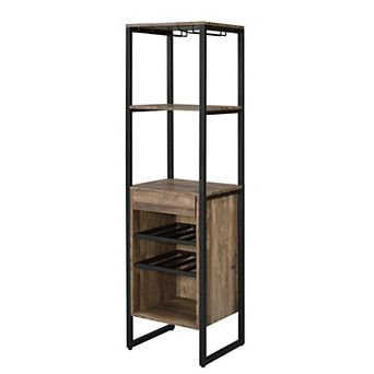 Industrial Wood and Metal Wine Rack with 3 Compartments, Brown and Black