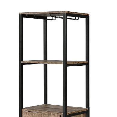 Industrial Wood and Metal Wine Rack with 3 Compartments, Brown and Black