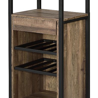 Industrial Wood and Metal Wine Rack with 3 Compartments, Brown and Black