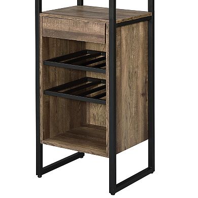 Industrial Wood and Metal Wine Rack with 3 Compartments, Brown and Black