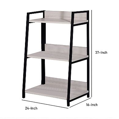 Wooden Bookshelf with 3 Open Compartments, Washed White and Black