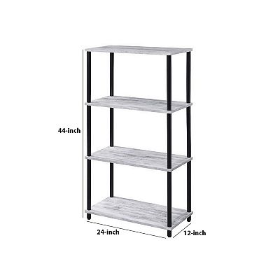 4 Tier Design Bookshelf with Metal Tubular Legs, Antique White