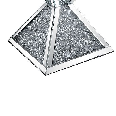 Sparkling End Table with Faux Diamonds Inlay , Silver and Clear