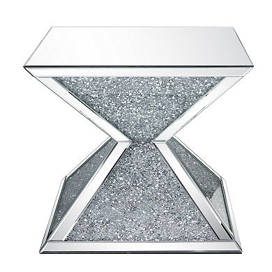 Sparkling End Table with Faux Diamonds Inlay , Silver and Clear