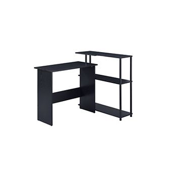 Writing Desk with L Shaped Design and 3 tier Wooden Shelves, Black