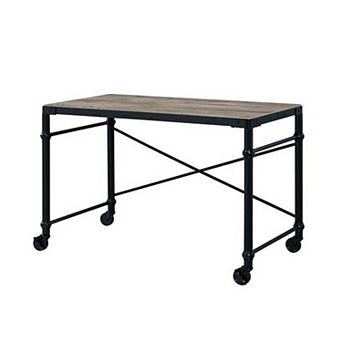 Writing Desk with Casters and Nail Accents, Black