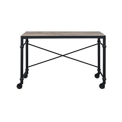 Writing Desk with Casters and Nail Accents, Black