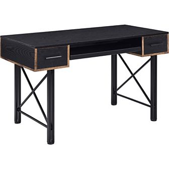 Computer Desk with 2 Drawers and Keyboard Tray, Black