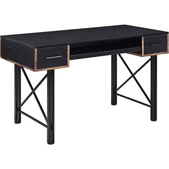 Computer Desk with 2 Drawers and Keyboard Tray, Black