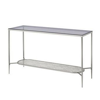 Sofa Table with Textured Obround Shelf, Silver