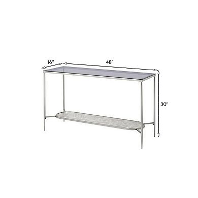 Sofa Table with Textured Obround Shelf, Silver