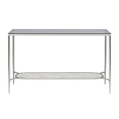 Sofa Table with Textured Obround Shelf, Silver