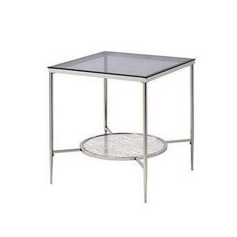 End Table with Textured Round Shelf, Silver