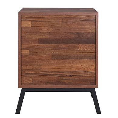 Two Drawers Wooden End Table with Angled Leg Support, Brown and Black