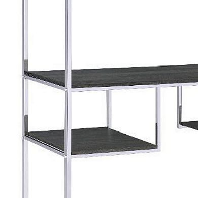 Etagere Bookshelf with 7 Shelves and Geometric Pattern,Silver and Dark Gray