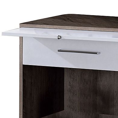 Wooden Accent Table with Open Storage and Pull Out Tray, Brown and White