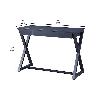 Writing Desk with X Base and 1 Center Drawer, Black