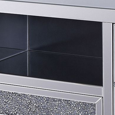 Noe 59 Inch Wood TV Entertainment Media Console, Faux Diamond Inlay, Silver