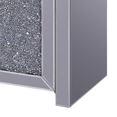Noe 59 Inch Wood TV Entertainment Media Console, Faux Diamond Inlay, Silver
