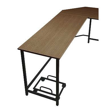 L Shape Computer Desk with CPU Holder and Casters, Brown